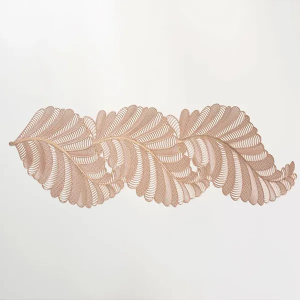 Decorative_Rexine_Cutwork_Leaf_Design_Center/Coffee/Dining_Table_Runner_(Size-33"_x_12"_Inches),_Rose_Gold_Color