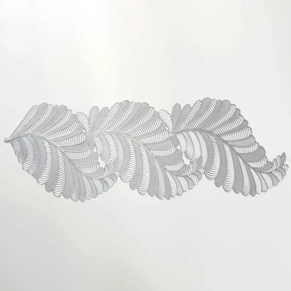 Decorative_Rexine_Cutwork_Leaf_Design_Center/Coffee/Dining_Table_Runner_(Size-33"_x_12"_Inches),_Silver_Color