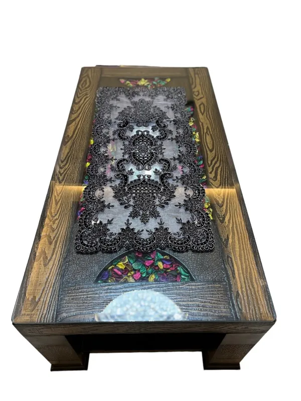 Attractive_Black_Tissue_Cutwork_Design_Center/Coffee_Table_Runner_(Size-33"_x_15"_Inches)