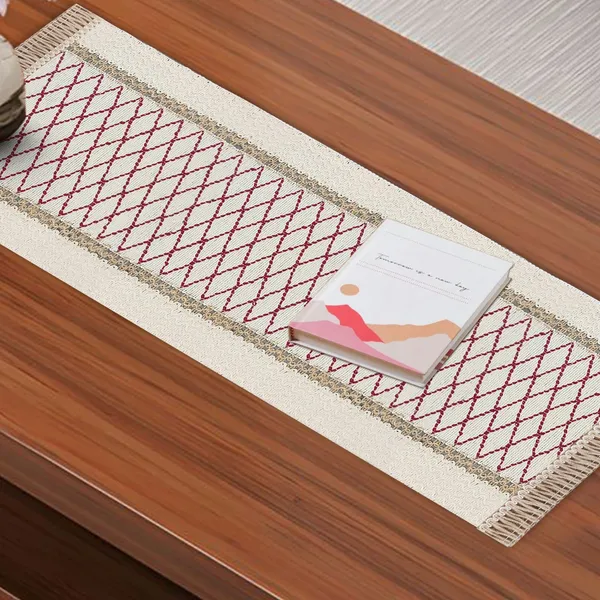 MONKDECOR_Stylish_&_Durable_Jute_Dining_Table_Runner_|_Perfect_for_Farmhouse_Interiors,_Cross_Design_(Cream,_16x36_Inch)
