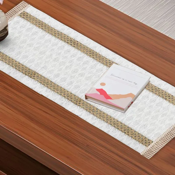 MONKDECOR_Stylish_&_Durable_Jute_Dining_Table_Runner_|_Perfect_for_Farmhouse_Interiors,_Stripe_Design_(White,_16x36_Inch)