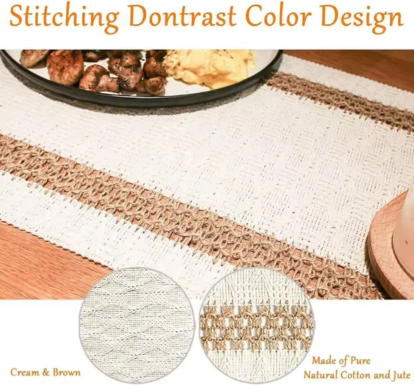 MONKDECOR_Stylish_&_Durable_Jute_Dining_Table_Runner_|_Perfect_for_Farmhouse_Interiors,_Stripe_Design_(White,_16x36_Inch)