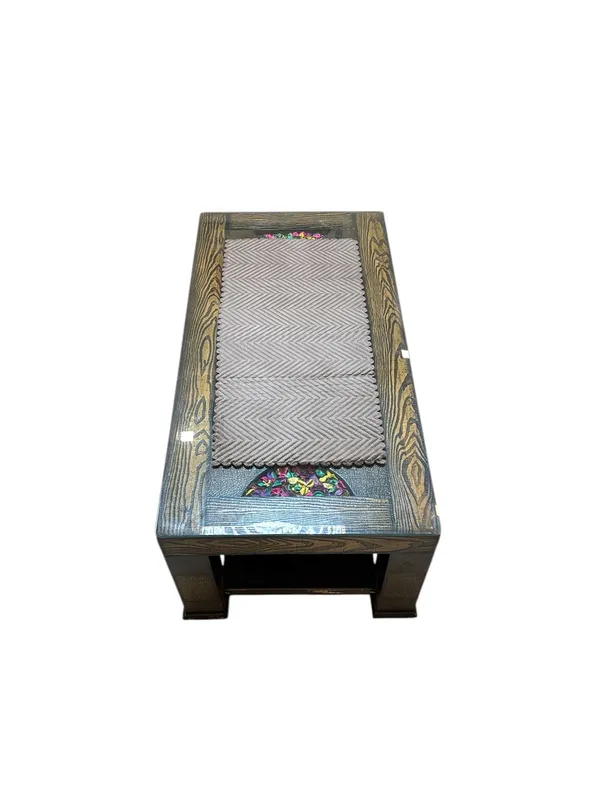 Attractive_Velvet_Quilt_Design_Rectangular_Center/Coffee_Table_Runner_(Size-33"_x_15"_Inches),_Dark_Brown_Color