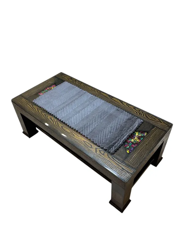 Attractive_Velvet_Quilt_Design_Rectangular_Center/Coffee_Table_Runner_(Size-33"_x_15"_Inches),_Dark_Grey_Color