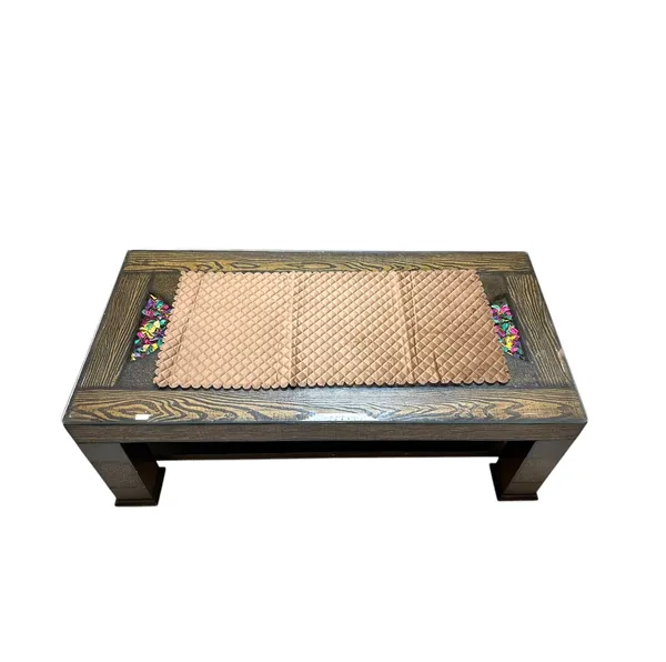 Attractive_Velvet_Quilt_Design_Rectangular_Center/Coffee_Table_Runner_(Size-33"_x_15"_Inches),_Light_Brown_Color