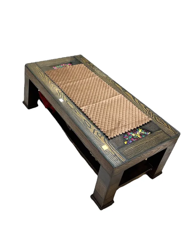 Attractive_Velvet_Quilt_Design_Rectangular_Center/Coffee_Table_Runner_(Size-33"_x_15"_Inches),_Light_Brown_Color