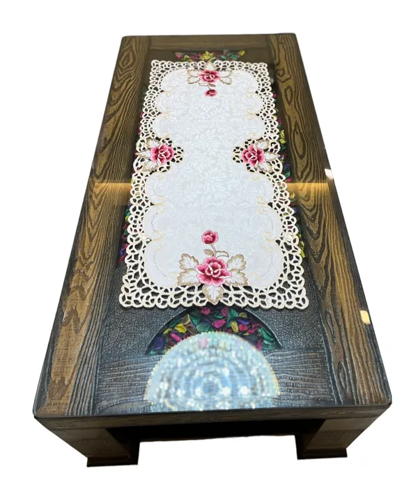 Attractive_Satin_Embroidery_Cutwork_Design_Center/Coffee_Table_Runner_(Size-33"_x_15"_Inches)
