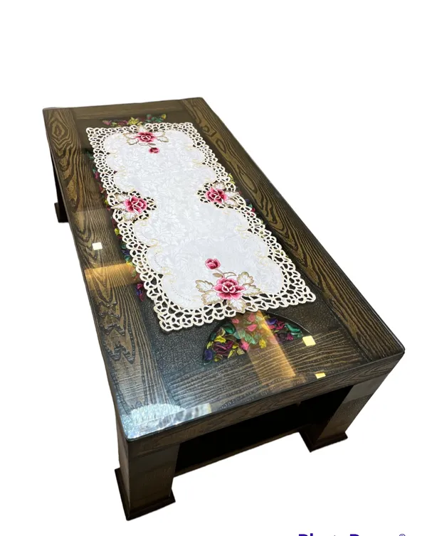 Attractive_Satin_Embroidery_Cutwork_Design_Center/Coffee_Table_Runner_(Size-33"_x_15"_Inches)