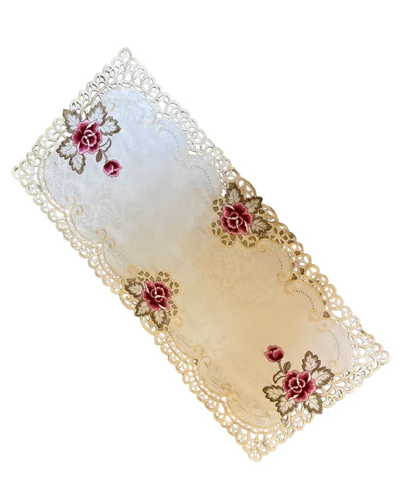 Attractive_Satin_Embroidery_Cutwork_Design_Center/Coffee_Table_Runner_(Size-33"_x_15"_Inches)