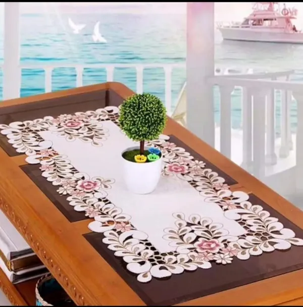 Attractive_Satin_Embroidery_Cutwork_Design_Center/Coffee_Table_Runner_(Size-33"_x_15"_Inches)