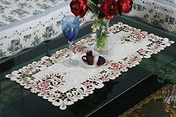 Attractive_Satin_Embroidery_Cutwork_Design_Center/Coffee_Table_Runner_(Size-33"_x_15"_Inches)