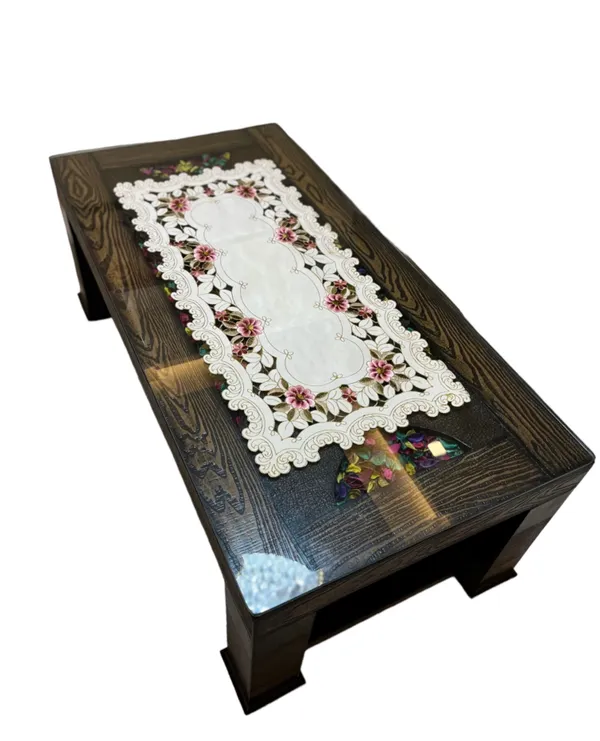 Attractive_Satin_Embroidery_Cutwork_Design_Center/Coffee_Table_Runner_(Size-33"_x_15"_Inches)