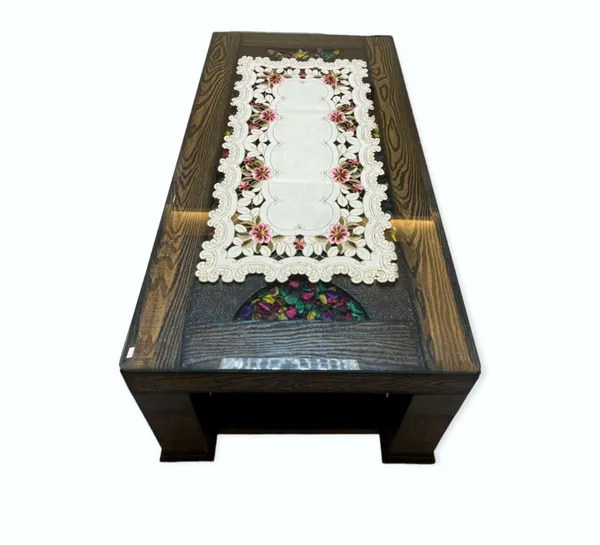 Attractive_Satin_Embroidery_Cutwork_Design_Center/Coffee_Table_Runner_(Size-33"_x_15"_Inches)
