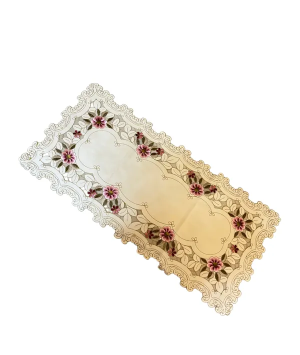 Attractive_Satin_Embroidery_Cutwork_Design_Center/Coffee_Table_Runner_(Size-33"_x_15"_Inches)