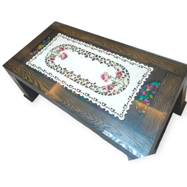 Attractive_Satin_Embroidery_Cutwork_Design_Center/Coffee_Table_Runner_(Size-33"_x_15"_Inches)