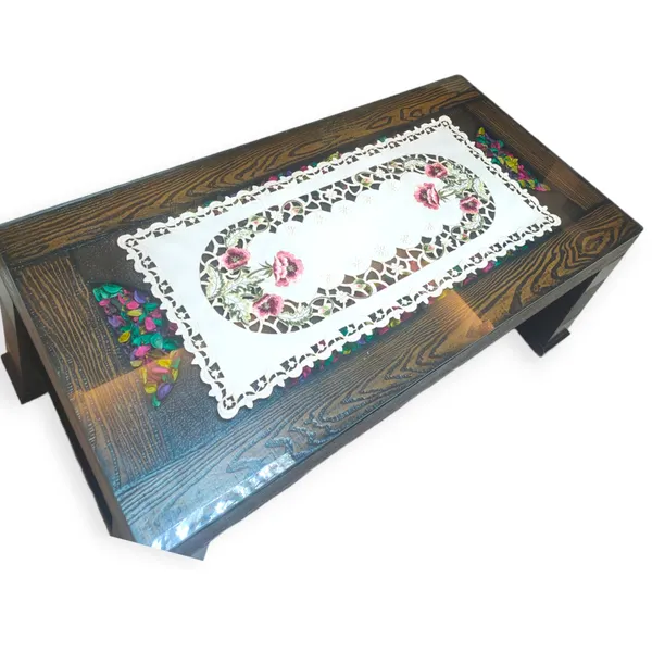 Attractive_Satin_Embroidery_Cutwork_Design_Center/Coffee_Table_Runner_(Size-33"_x_15"_Inches)