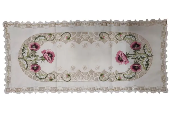 Attractive_Satin_Embroidery_Cutwork_Design_Center/Coffee_Table_Runner_(Size-33"_x_15"_Inches)