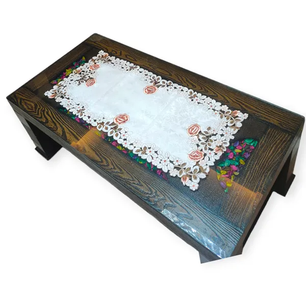 Attractive_Satin_Embroidery_Cutwork_Design_Center/Coffee_Table_Runner_(Size-33"_x_15"_Inches)