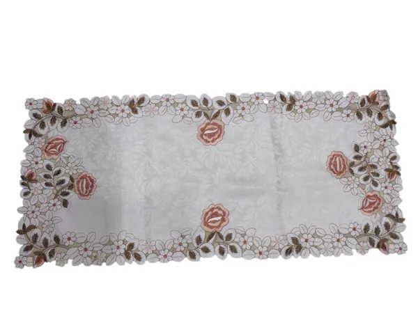 Attractive_Satin_Embroidery_Cutwork_Design_Center/Coffee_Table_Runner_(Size-33"_x_15"_Inches)