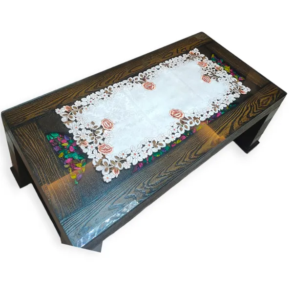 Attractive_Satin_Embroidery_Cutwork_Design_Center/Coffee_Table_Runner_(Size-33"_x_15"_Inches)