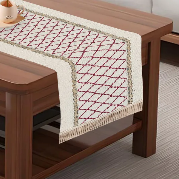 MONKDECOR_Stylish_&_Durable_Jute_Dining_Table_Runner_|_Perfect_for_Farmhouse_Interiors,_Cross_Design,_(Cream,_16x72_Inch)