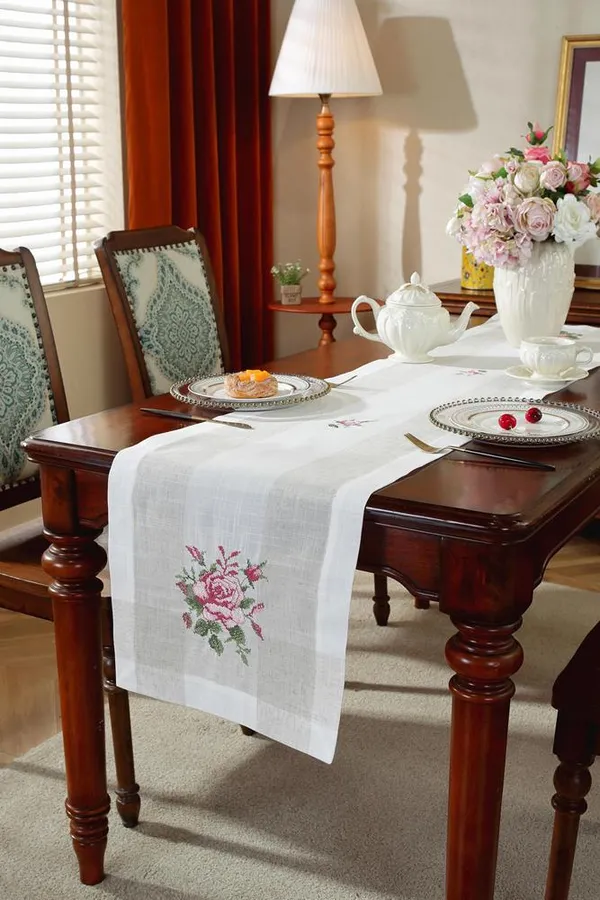 Beautiful_Linen_Floral_Cross_Stitch_Embroidery_Design_Rectangular_Dining_Table_Runner_(Size-70"_x_15"_Inches)