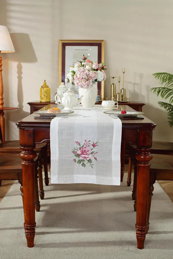 Beautiful_Linen_Floral_Cross_Stitch_Embroidery_Design_Rectangular_Dining_Table_Runner_(Size-70"_x_15"_Inches)