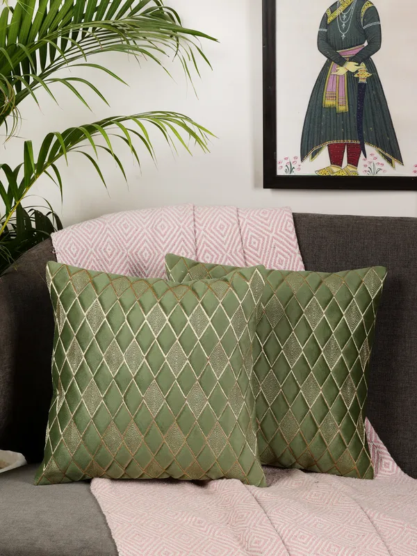 Modern_Diamond_Shaped_Golden_Thread_Embroidery_Design_Velvet_Cushion_Covers,_Pack_of_2_Piece_(16x16_inch.)_Green_Color
