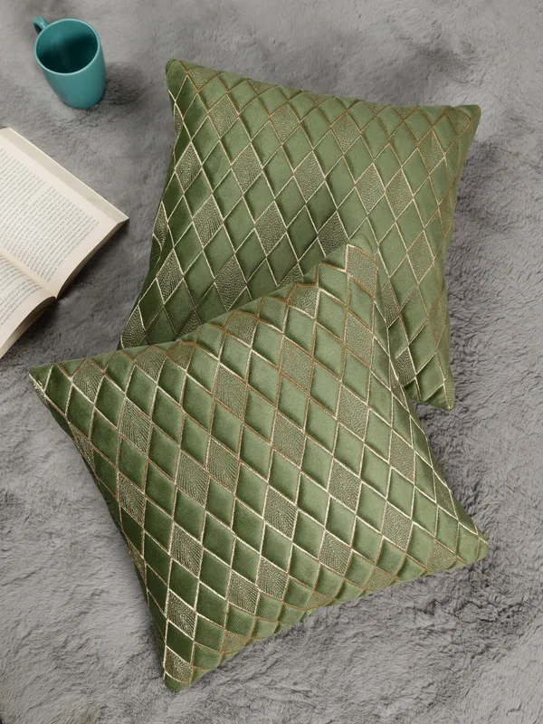 Modern_Diamond_Shaped_Golden_Thread_Embroidery_Design_Velvet_Cushion_Covers,_Pack_of_2_Piece_(16x16_inch.)_Green_Color