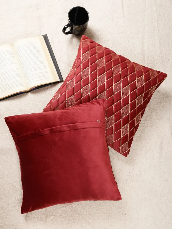 Modern_Diamond_Shaped_Golden_Thread_Embroidery_Design_Velvet_Cushion_Covers,_Pack_of_2_Piece_(16x16_inch.)_Maroon_Color