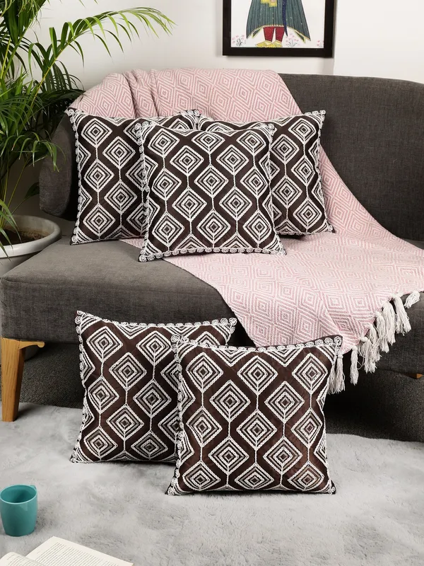 Attractive_Threadwork_Box_Design_Satin_Cushion_Covers,_Pack_of_5_Piece_(16x16_inch.)_Brown_Color