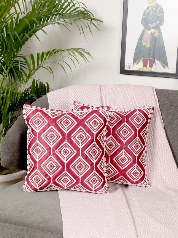 Attractive_Threadwork_Box_Design_Satin_Cushion_Covers,_Pack_of_2_Piece_(16x16_inch.)_Maroon_Color