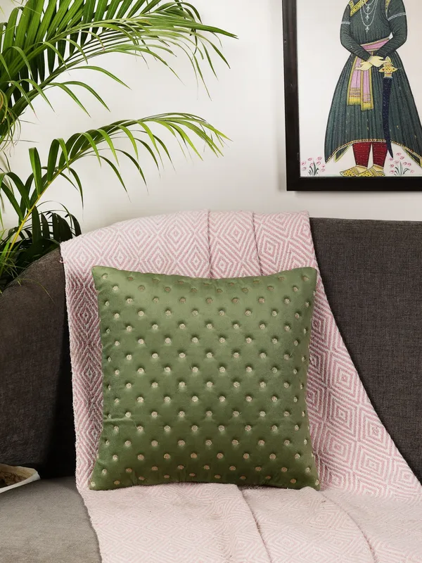 Modern_Dot_Design_Velvet_Cushion_Covers,_Pack_of_1_Piece_(16x16_inch.)_Green_Color