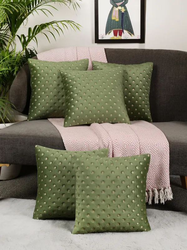 Modern_Dot_Design_Velvet_Cushion_Covers,_Pack_of_5_Piece_(16x16_inch.)_Green_Color