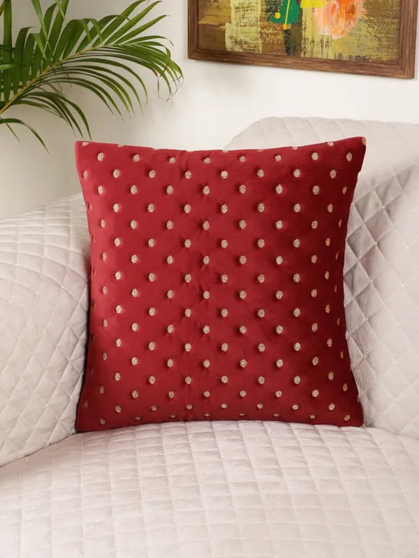 Modern_Dot_Design_Velvet_Cushion_Covers,_Pack_of_1_Piece_(16x16_inch.)_Maroon_Color