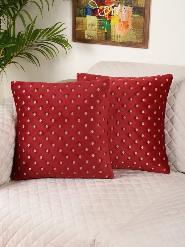 Modern_Dot_Design_Velvet_Cushion_Covers,_Pack_of_2_Piece_(16x16_inch.)_Maroon_Color