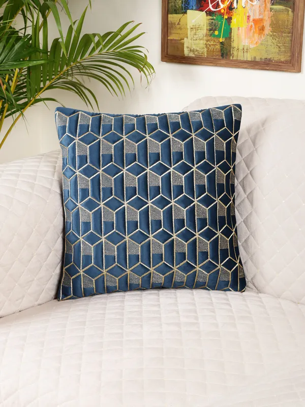 Attractive_Hexa_Design_Velvet_Cushion_Covers,_Pack_of_1_Piece_(16x16_inch.)_Blue_Color