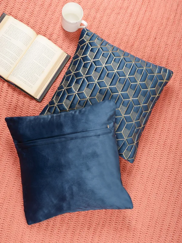 Attractive_Hexa_Design_Velvet_Cushion_Covers,_Pack_of_2_Piece_(16x16_inch.)_Blue_Color