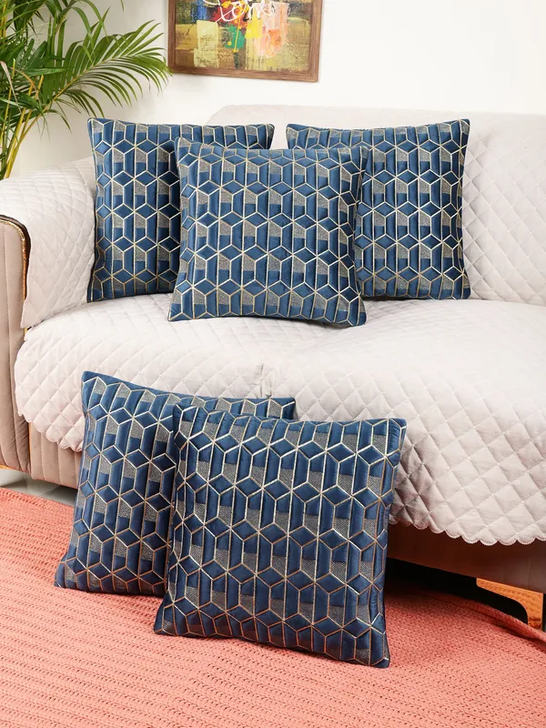 Attractive_Hexa_Design_Velvet_Cushion_Covers,_Pack_of_5_Piece_(16x16_inch.)_Blue_Color