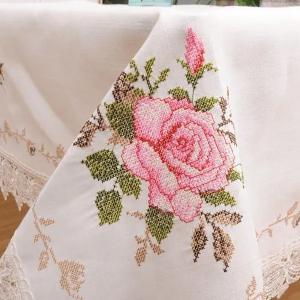 Beautiful_Floral_Cross_Stitch_Embroidery_Design,_6_Seater_Rectangular_Dining_Table_Cover_(Size-90"_x_60"_Inches)
