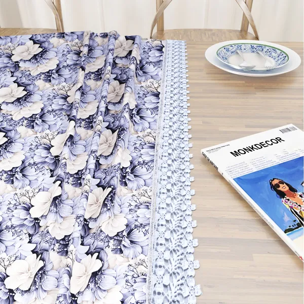 All_Over_Flower_Design_Table_Cover_|_Premium_Velvet_Fabric_|_Elegant,_Soft_&_Durable_|_Big_Bloom_Printed_Dining_Table_Cloth_for_2_Seater_Center_Tables_|_40x60_Inches_|_Blue_Color