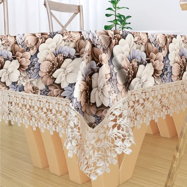 All_Over_Flower_Design_Table_Cover_|_Premium_Velvet_Fabric_|_Elegant,_Soft_&_Durable_|_Big_Bloom_Printed_Dining_Table_Cloth_for_2_Seater_Center_Tables_|_40x60_Inches_|_Brown_Color