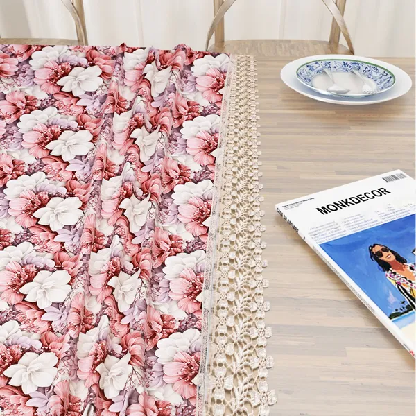 All_Over_Flower_Design_Table_Cover_|_Premium_Velvet_Fabric_|_Elegant,_Soft_&_Durable_|_Big_Bloom_Printed_Dining_Table_Cloth_for_2_Seater_Center_Tables_|_40x60_Inches_|_Pink_Color