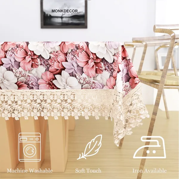 All_Over_Flower_Design_Table_Cover_|_Premium_Velvet_Fabric_|_Elegant,_Soft_&_Durable_|_Big_Bloom_Printed_Dining_Table_Cloth_for_2_Seater_Center_Tables_|_40x60_Inches_|_Pink_Color