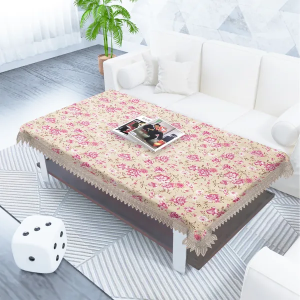 Floral_Printed_Table_Cover_for_2_Seater_Center_Table_|_Elegant_Design_in_Jute_&_Cotton_Blend_Fabric_with_Lace_Border_|_Washable,_Reusable_Tablecloth_|_40x60_Inches_Pink_Flowers_on_Beige