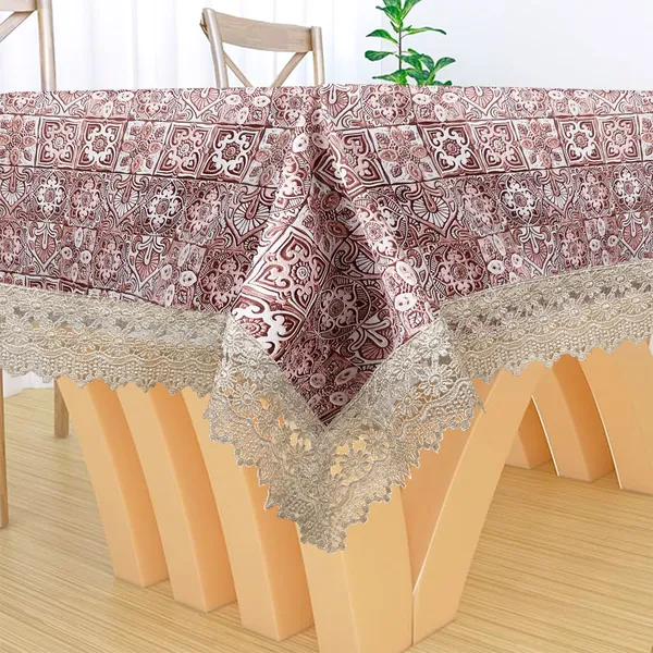 Vintage_Style_Printed_Table_Cloth_|_Soft_Polyester_Blend_Table_Cover_with_Lace_Edges_|_Traditional_Floral_Pattern_|_Washable_for_2_Seater_Center/Coffee_Tables_|_40x60_Inches_|_Maroon_color