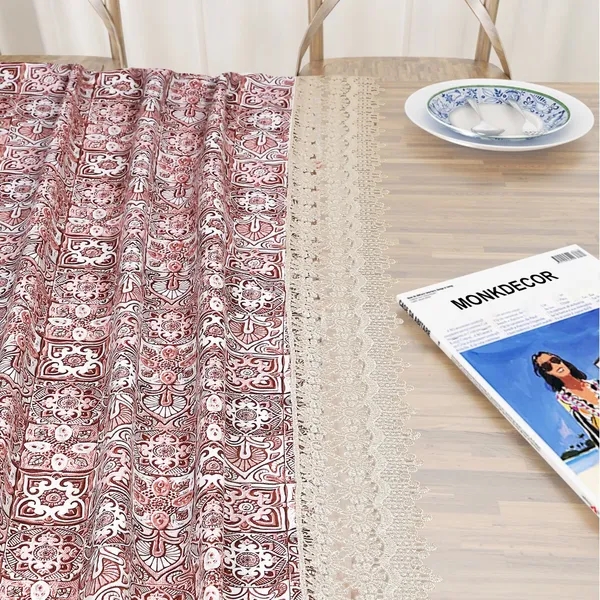 Vintage_Style_Printed_Table_Cloth_|_Soft_Polyester_Blend_Table_Cover_with_Lace_Edges_|_Traditional_Floral_Pattern_|_Washable_for_2_Seater_Center/Coffee_Tables_|_40x60_Inches_|_Maroon_color