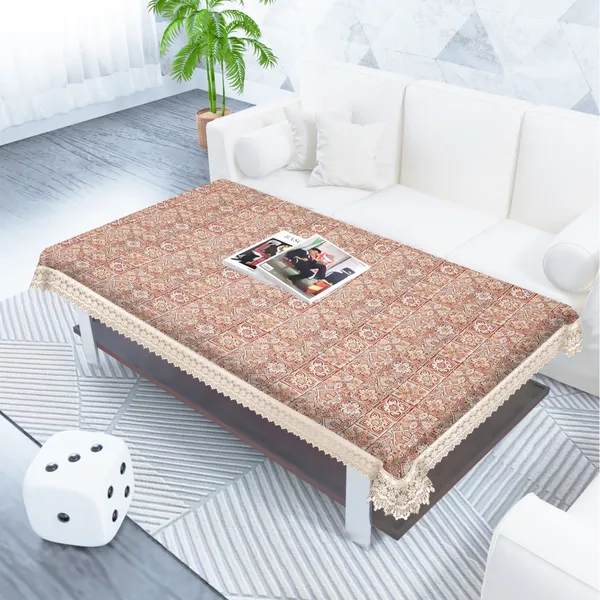 Vintage_Style_Printed_Table_Cloth_|_Soft_Polyester_Blend_Table_Cover_with_Lace_Edges_|_Traditional_Floral_Pattern_|_Washable_for_2_Seater_Center/Coffee_Tables_|_40x60_Inches_|_Orangish_color
