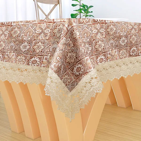 Vintage_Style_Printed_Table_Cloth_|_Soft_Polyester_Blend_Table_Cover_with_Lace_Edges_|_Traditional_Floral_Pattern_|_Washable_for_2_Seater_Center/Coffee_Tables_|_40x60_Inches_|_Orangish_color