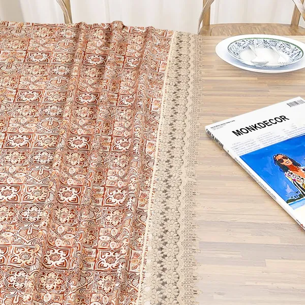 Vintage_Style_Printed_Table_Cloth_|_Soft_Polyester_Blend_Table_Cover_with_Lace_Edges_|_Traditional_Floral_Pattern_|_Washable_for_2_Seater_Center/Coffee_Tables_|_40x60_Inches_|_Orangish_color
